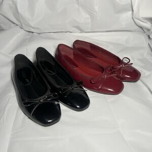 CIDER Black & Burgundy Bowknot Square Toe Ballet Mary Jane Flats, Size 36